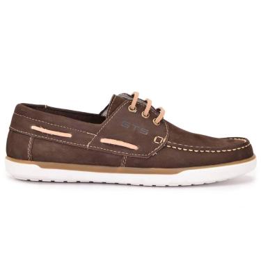 Imagem de Mocassim Top Side Couro Legítimo Nobuck Palmilha Gel Areia - GTS, Cafe