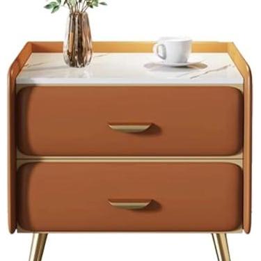 Imagem de Mesa lateral moderna mesa de cabeceira de pinho armário de cabeceira de microfibra couro mesa de canto sem instalação mesa lateral moderna gaveta cômoda para casa deslumbrante, laranja, 45 cm