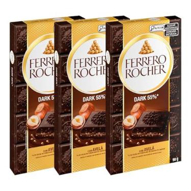 Imagem de Chocolate Ferrero Rocher Dark 55% Avelã Kit 3 Barras de 90g