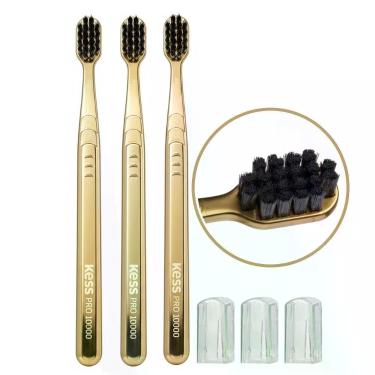 Imagem de Escova de Dente Kess Metalic Dourada Kess Pro 10k Cerdas Extra Macias 3 Unidades