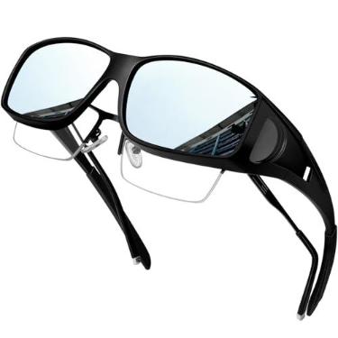 Imagem de KANASTAL Óculos de Sol sobrepor Polarizado Masculino Feminino Prata Espelhado Proteção UV 400 sobre Oculos Retangular Vintage Retro Moda Silver Sunglasses over Glasses Men Women -Prateados