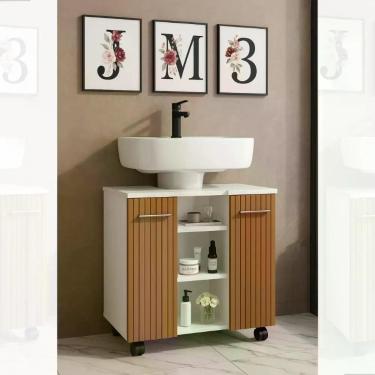 Imagem de Gabinete Premium Movelove Organizador Retrô Para Banheiro Branco Ripado Branco Ripado