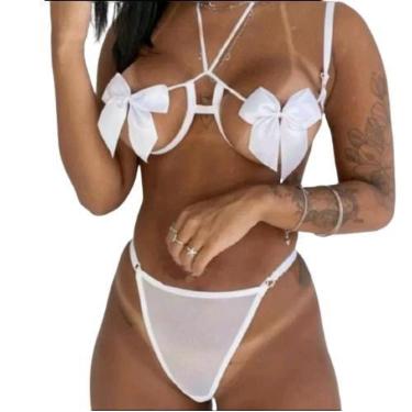 Imagem de Conjunto Lingerie Calcinha E Sutiã Aro Com Laço,tule,sex - Deia, M(bra