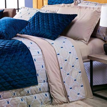 Imagem de Jogo De Cama Lençol Queen Veneza Estampado Bege Com Fronhas 04 Peças - Percal Algodão 200 Fios