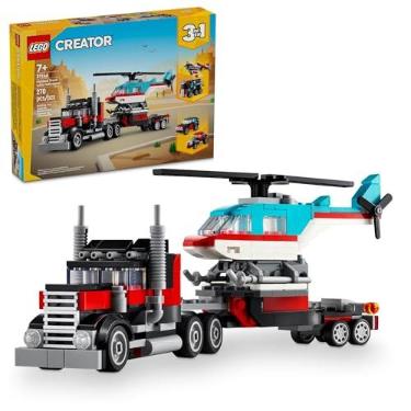 Imagem de LEGO® Creator 3 em 1 – Caminhão Plataforma com Helicóptero Jogo de Carro Hot Rod 31146