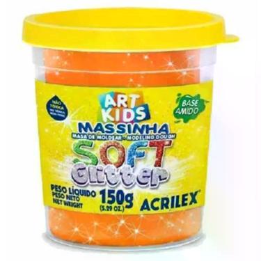 Imagem de Massinha para Modelar Escolar Acrilex Soft com Glitter Fórmula à Base de Amido Não Tóxica Pote 150G Laranja