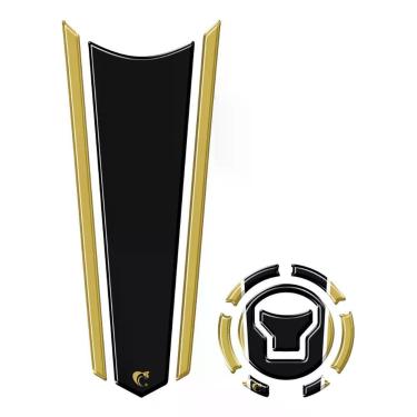 Imagem de Adesivo Faixa Gravata Tanque E Bocal Moto Resinado Variados Cor Preto Com Dourado