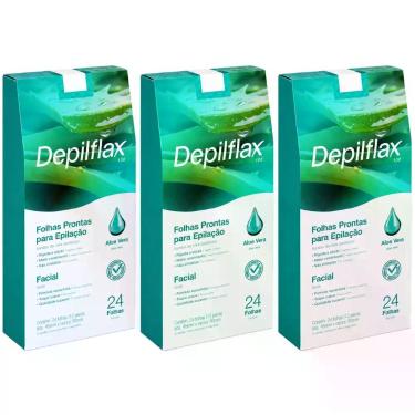Imagem de Kit 3 Folhas Prontas Depilação Facial Aloe Vera Depilflax Cera Fria Bu