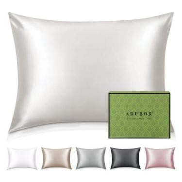 Imagem de Adubor Fronhas de seda - 100% seda de amoreira pura, 23 fibras Momme 6A, 900 fios, fronha de seda para saúde do cabelo e da pele, com zíper oculto (padrão 50 x 66 cm, branco limão, 1 peça)