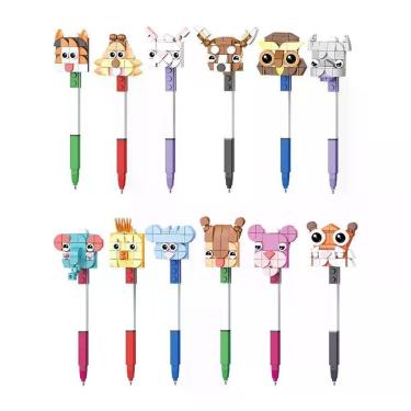 Imagem de Kit 12 Canetas Animais Blocos Coloridos para Encaixar First Bikes Plástico e Tinta