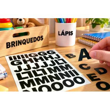 Imagem de Cartela de Adesivo Alfabeto Letras Repetidas Prático Preto - PRESENTE-