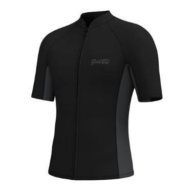 Imagem de GoldFin Camisa masculina de neoprene de manga curta, com zíper frontal de 2 mm, camisa de natação em água fria, mergulho, surfe, snorkeling, preto, 3GG